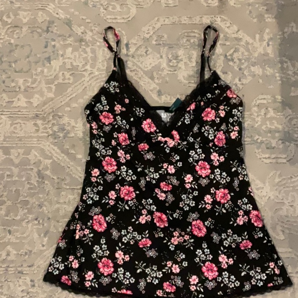 Laura Ashley Black and Pink Floral Camisole